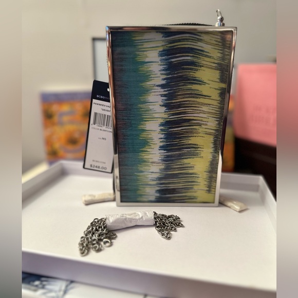 BCBGMAXAZRIA Deven Multicolor Metal and Lucite Convertible Box Bag, NWT - Picture 2 of 4